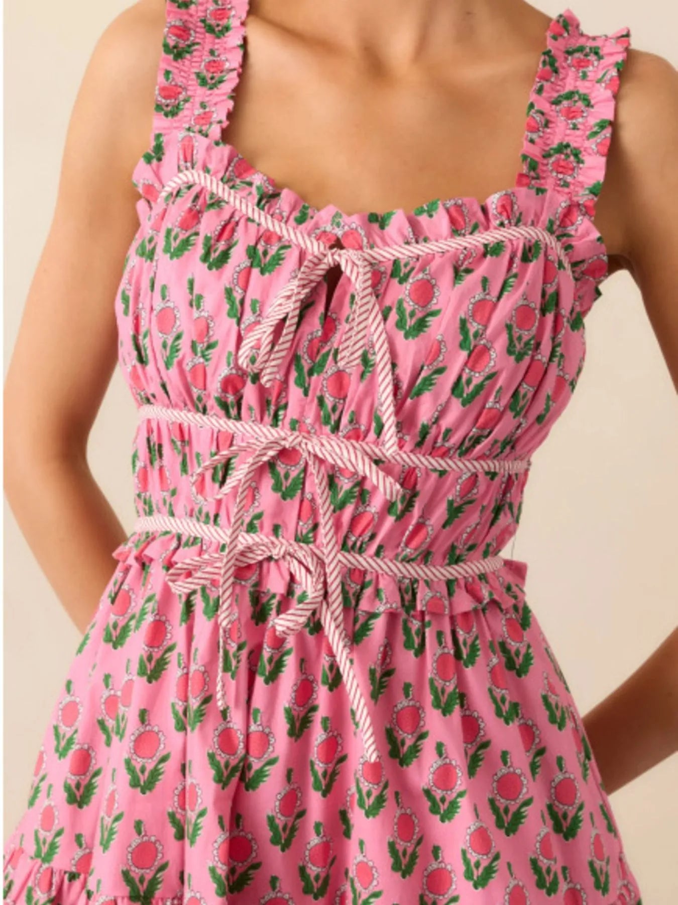 strapless open back dress Women's Secret Garden A-line Corset Waist Silk Midi Dress  XS/S/M/L/XL/Customize Cream/Dusty Rose Floral/Gingham MEAN BLVD main image 1