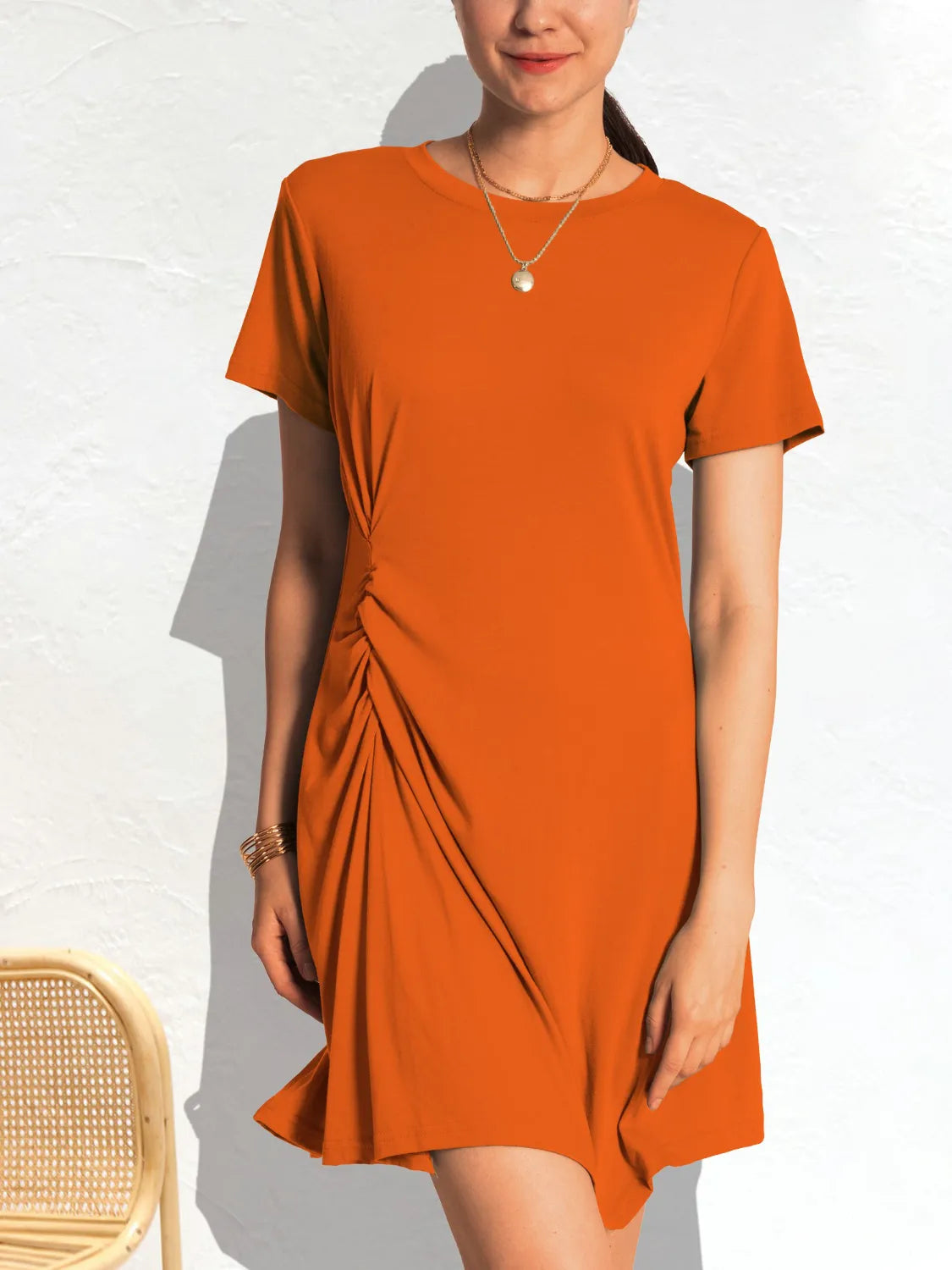 orange ruched mini dress Ruched Short Sleeve Mini Tee Dress – Charming Charlie