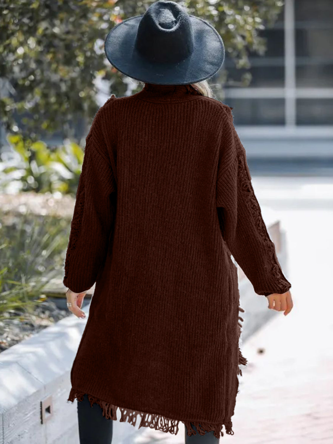 カーディガン LooseFrill Out Collar Random Fringe Gown Fringe Open Front Long Sleeve Cardigan – Charming Charlie