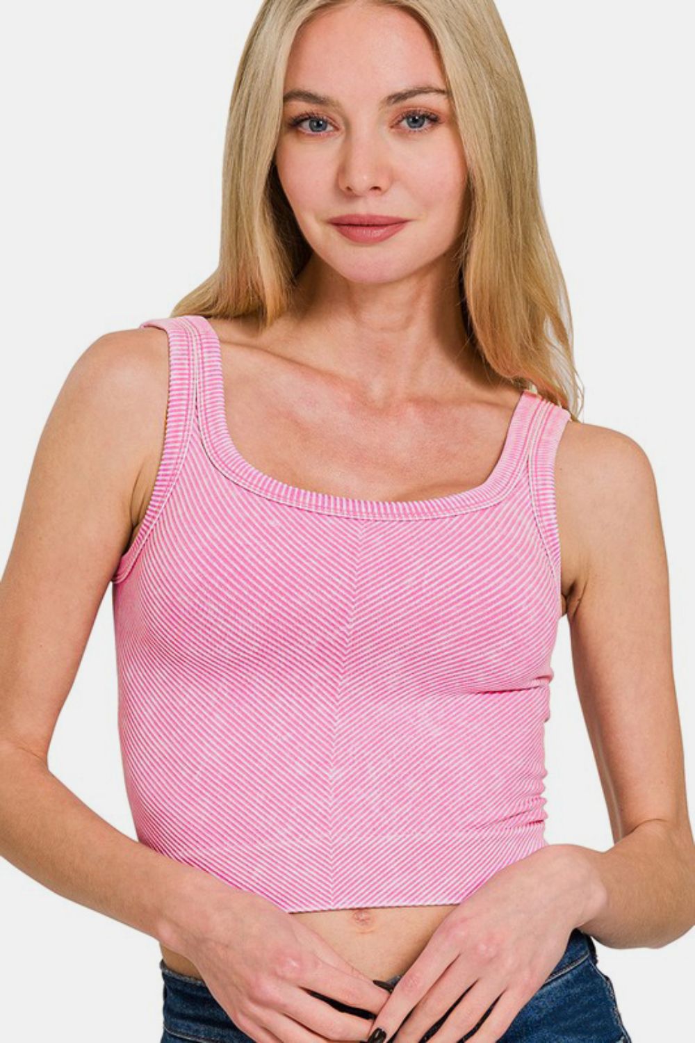 Zenana Washed Ribbed Scoop Neck Wide Strap Tank – Charming Charlie