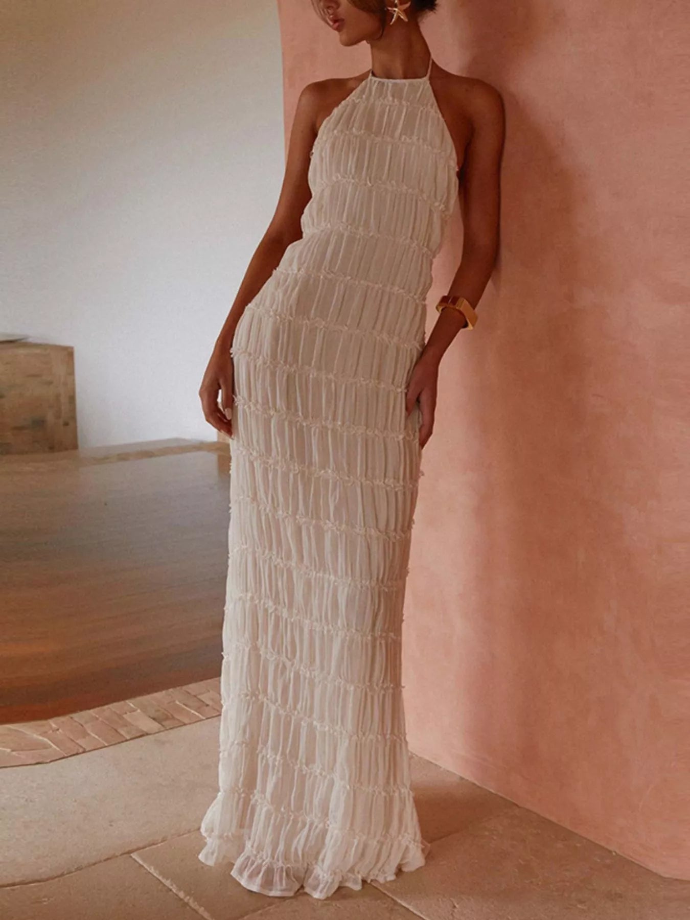 Ruched Halter Neck Maxi Dress – Charming Charlie