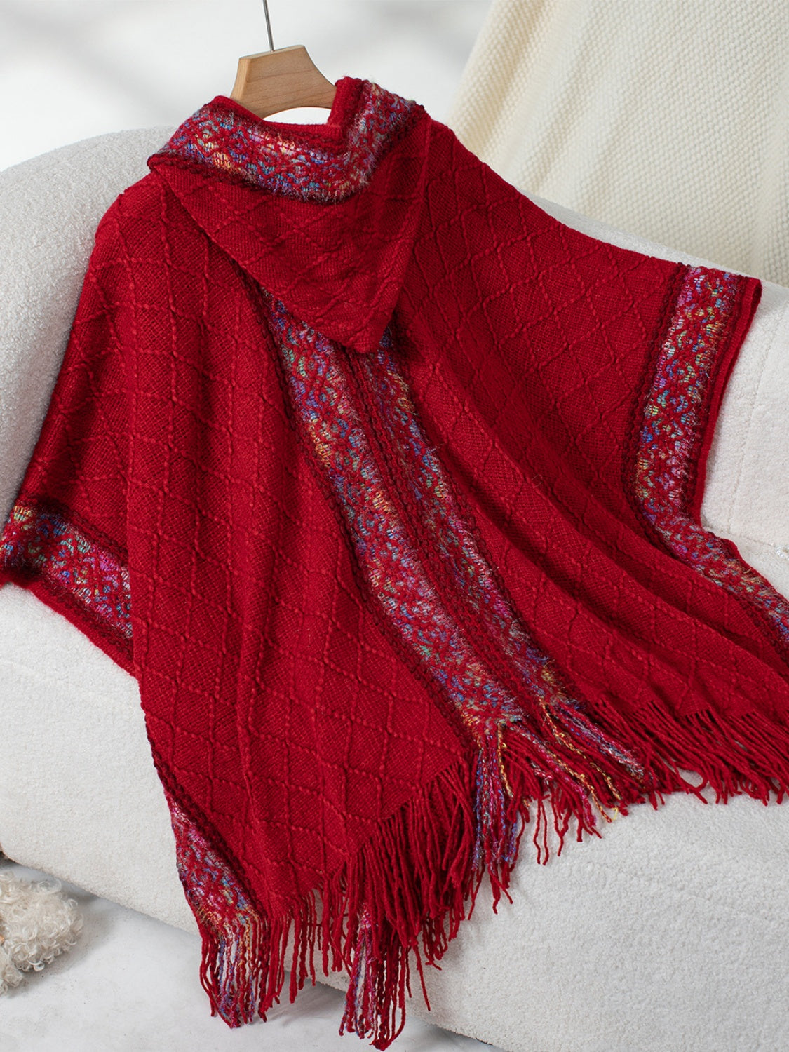 Fringe Half Sleeve Hooded Poncho - Charming Charlie