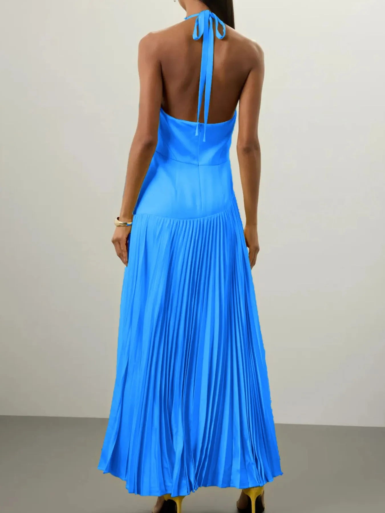 fitted lace wedding dress Halter Neck Pleated Maxi Dress main image 0
