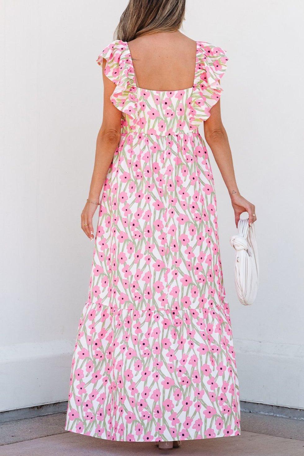 Ruffled Square Neck Denim Dress main image 1