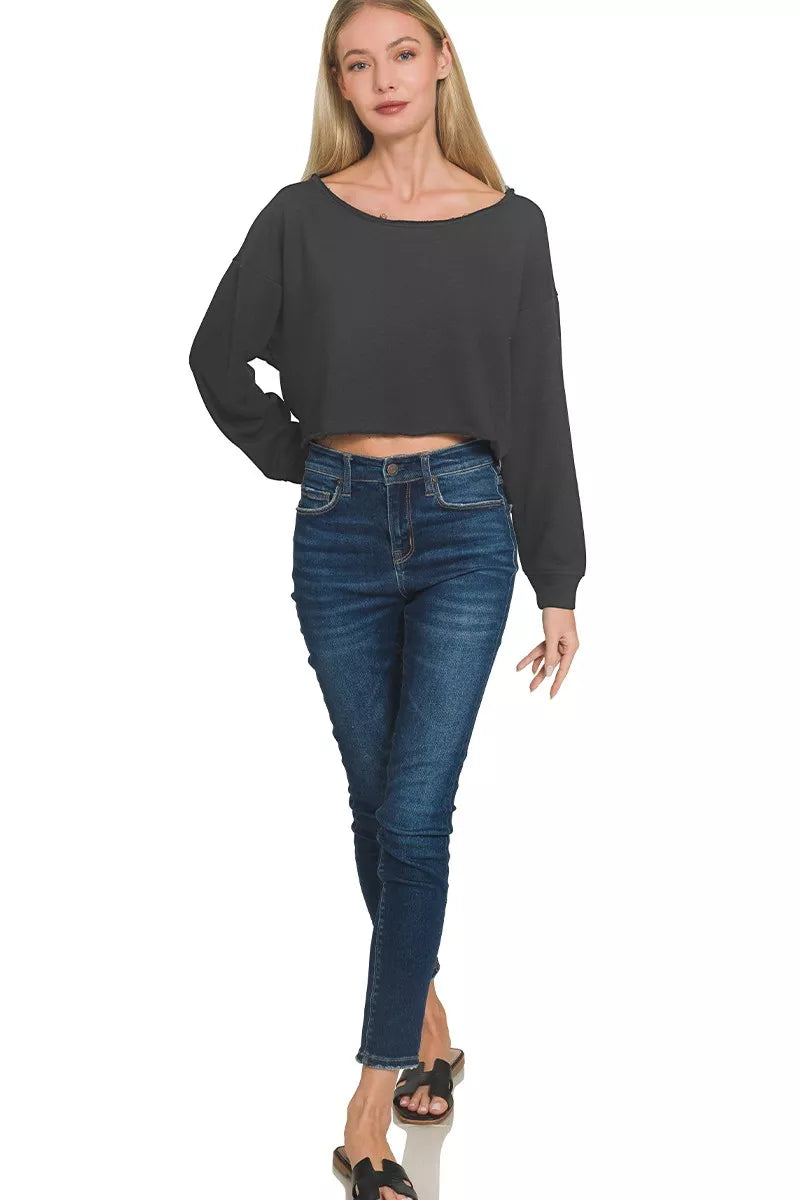 トップス nachan Zenana French Terry Boatneck Crop Top – Charming Charlie