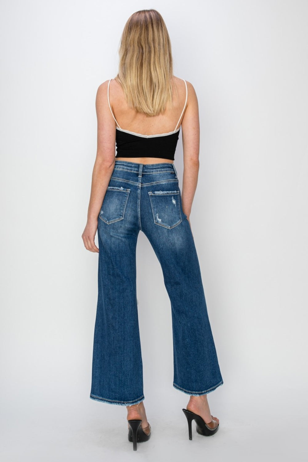 Risen Full Size High Rise Patch Detailed Wide Leg Crop Jeans Charming Charlie