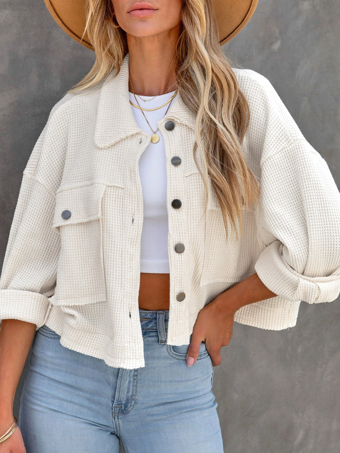 Button Up Long Sleeve Jacket - Charming Charlie