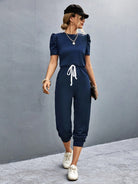 Round Neck Short Sleeve Jumpsuit - Charming Charlie