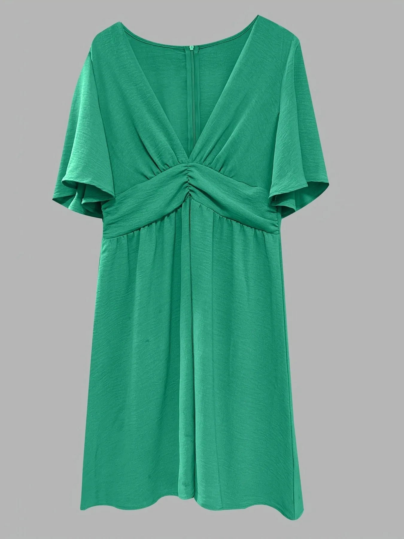 green v neck summer dress V-Neck Flutter Sleeve Summer Dress Green / L