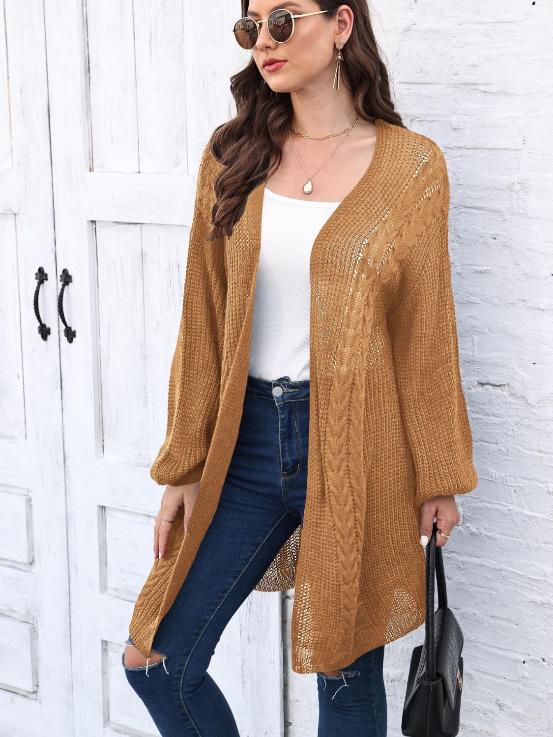 Cable-Knit Open Front Long Sleeve Cardigan - Charming Charlie