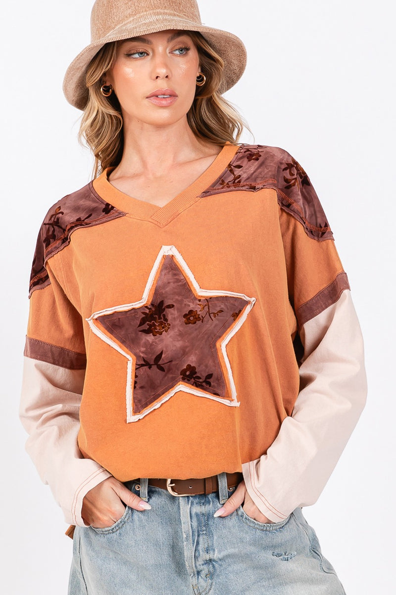 SAGE + FIG Floral Peace Patch Round Neck Top main image 0