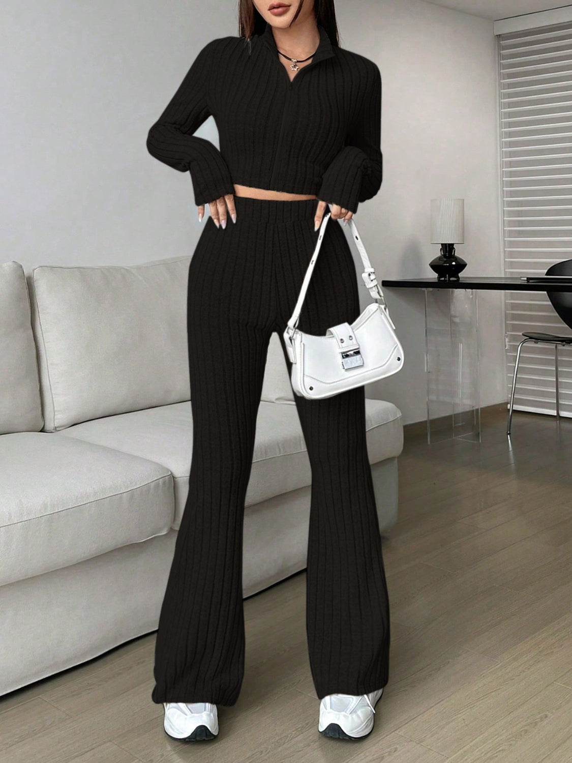 Zip Up Long Sleeve Top and Pants Set – Charming Charlie