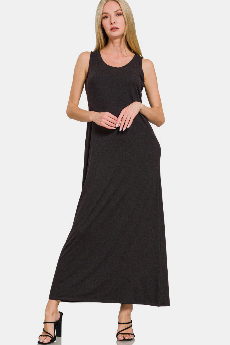 Zenana Scoop Neck Wide Strap Tank Dress - Charming Charlie