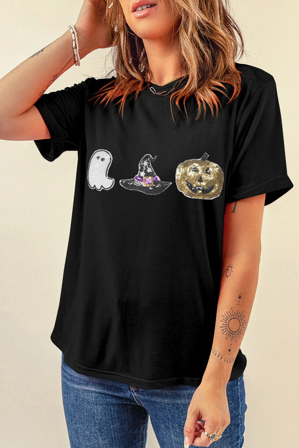 Sequin Round Neck Short Sleeve T-Shirt - Charming Charlie