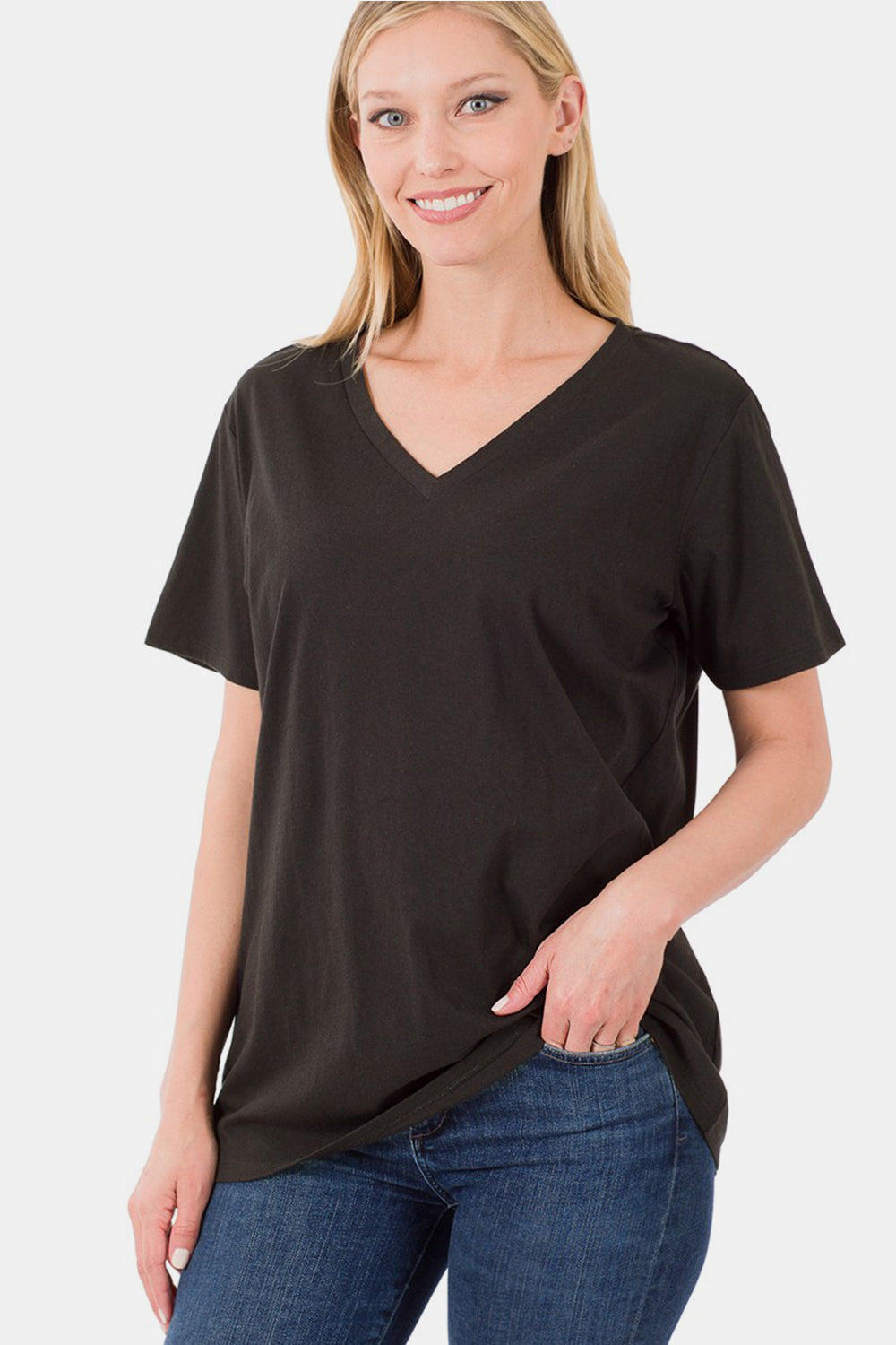Zenana Full Size V-Neck Short Sleeve T-Shirt - Charming Charlie