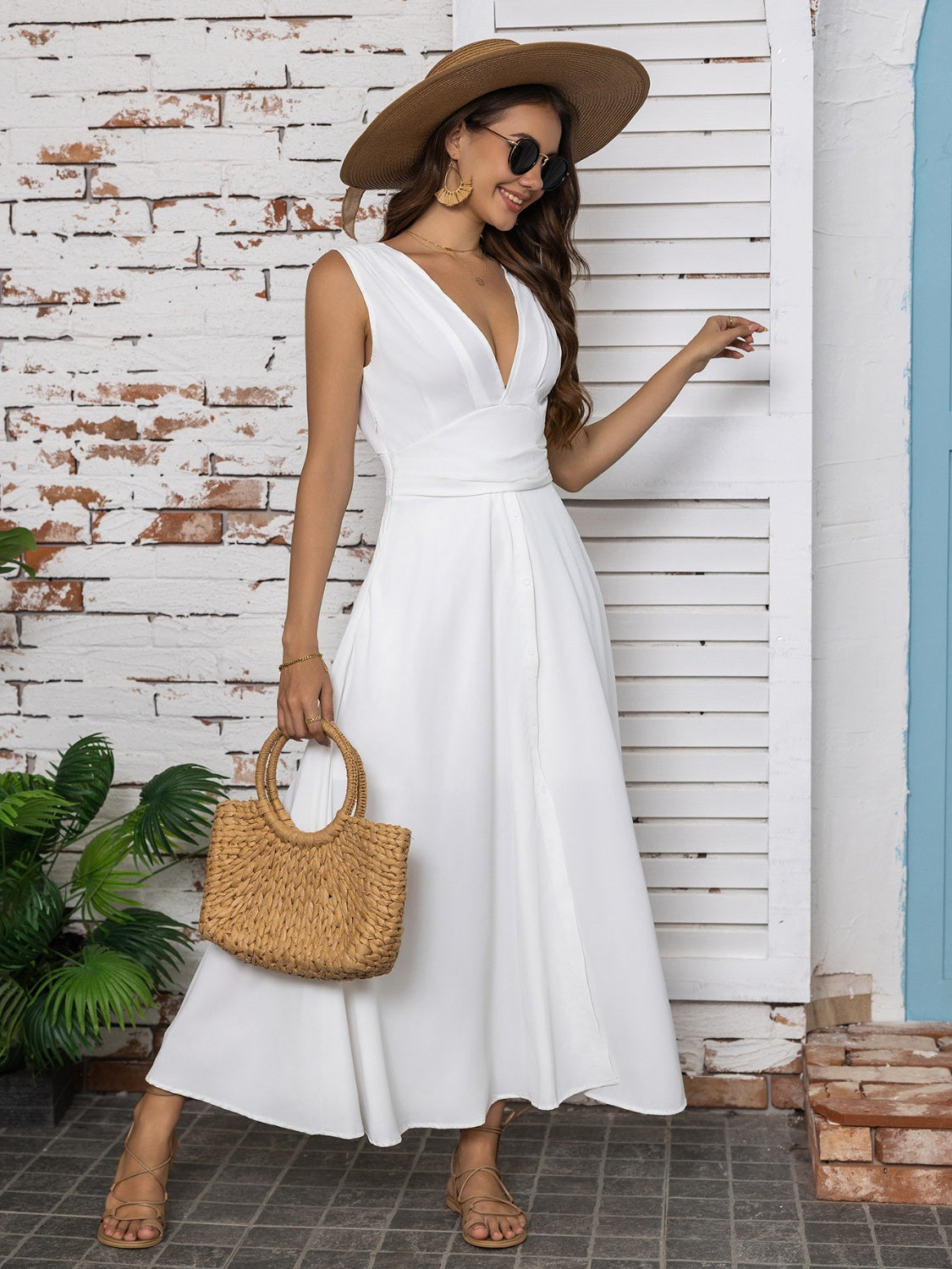 Full Size Slit V-Neck Sleeveless Midi Dress – Charming Charlie
