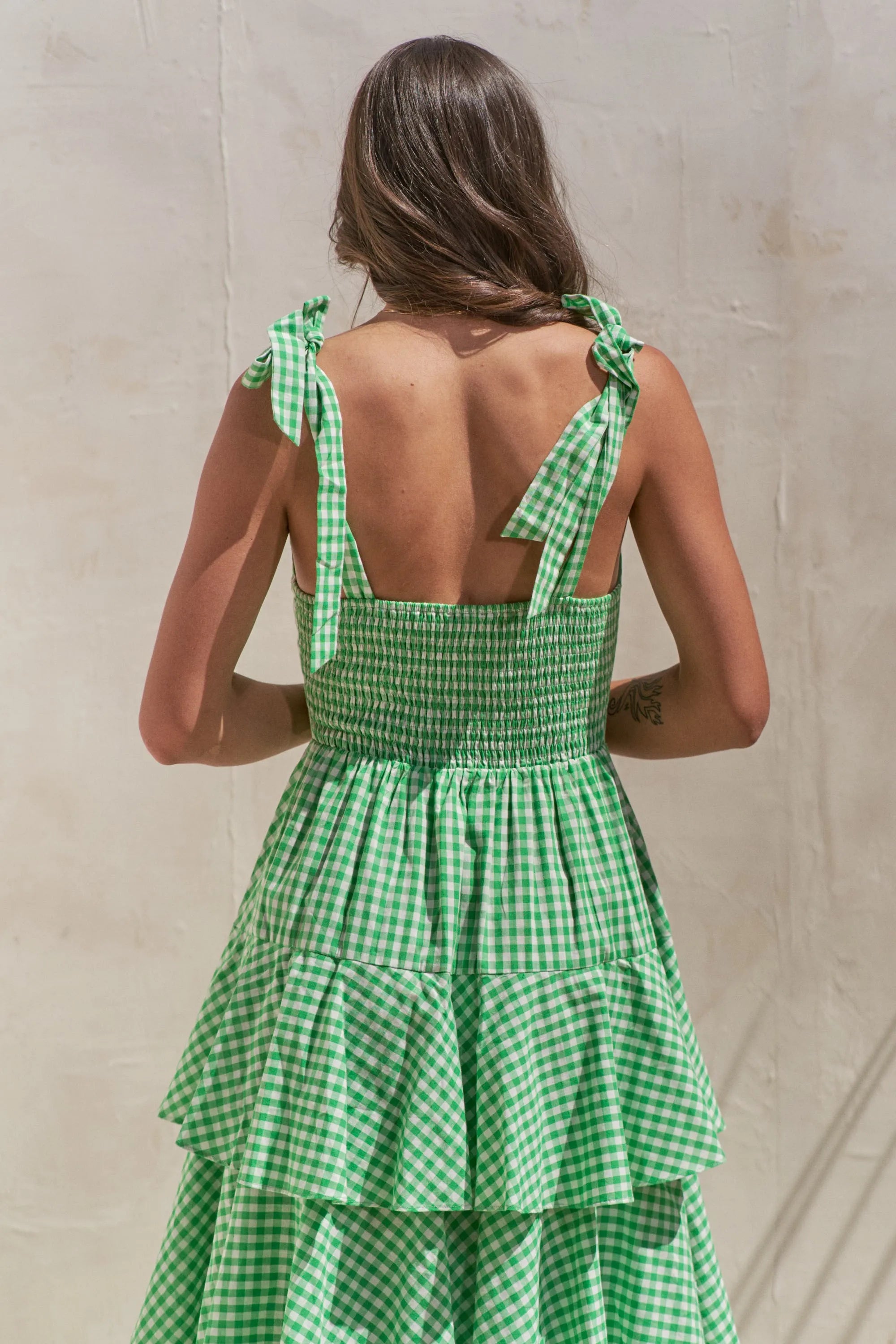 Jade By Jane Sleeveless Gingham Print Tiered Midi Dress – Charming Charlie