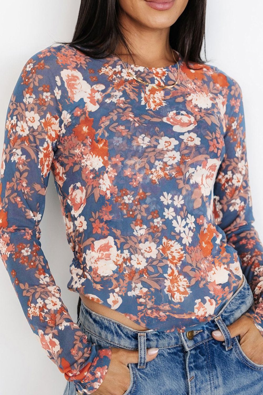 Floral Round Neck Long Sleeve T-Shirt - Charming Charlie