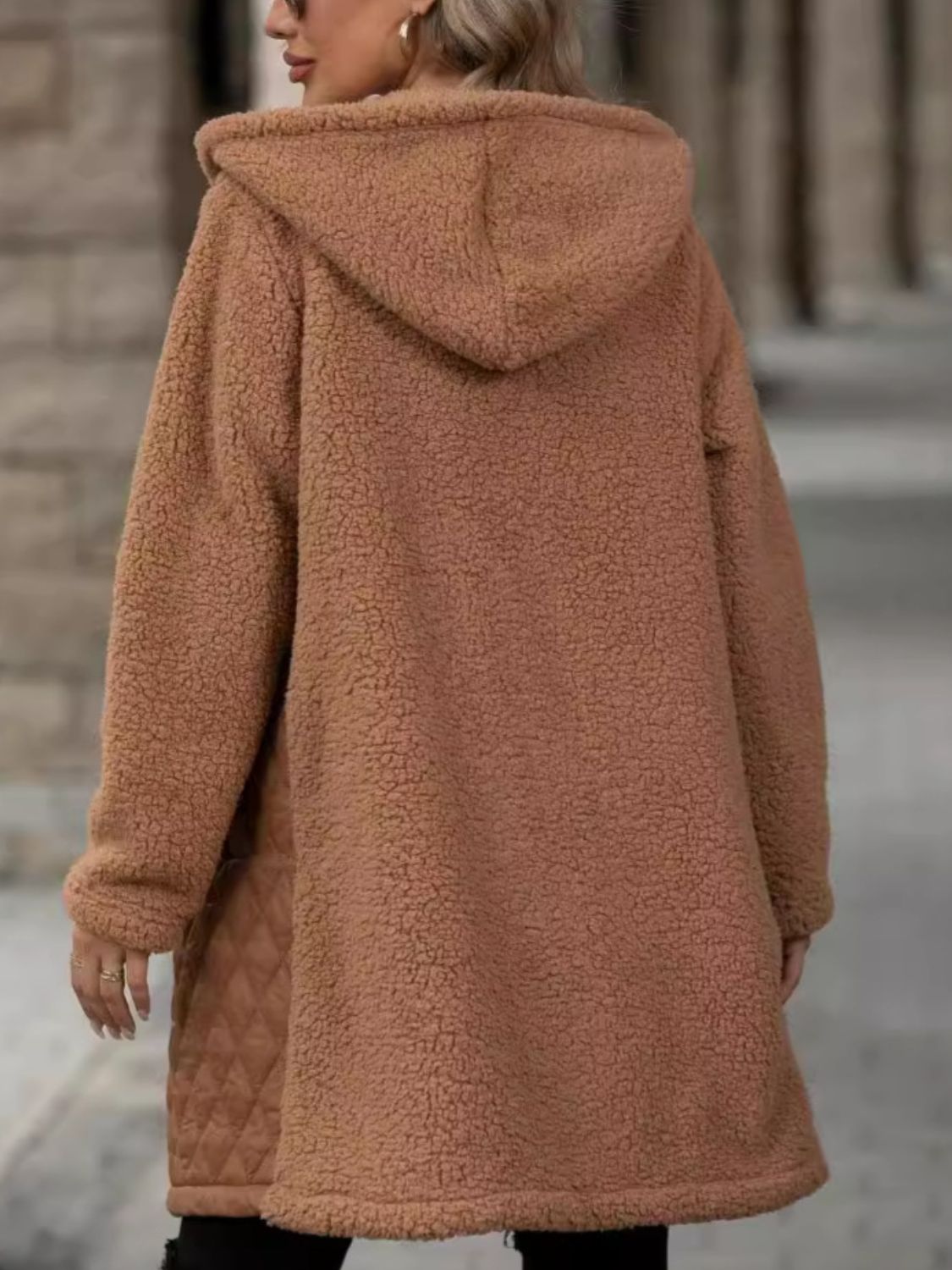 Texture Zip Up Long Sleeve Hooded Coat - Charming Charlie
