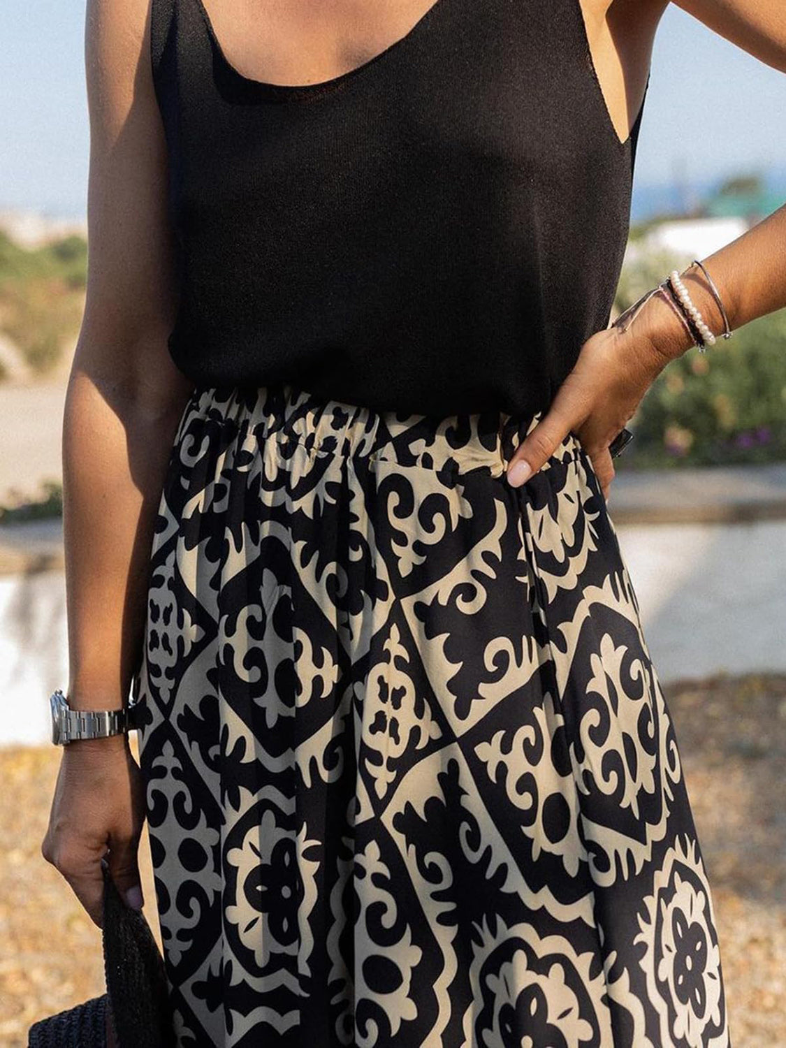 Geometric Elastic Waist Maxi Skirt - Charming Charlie