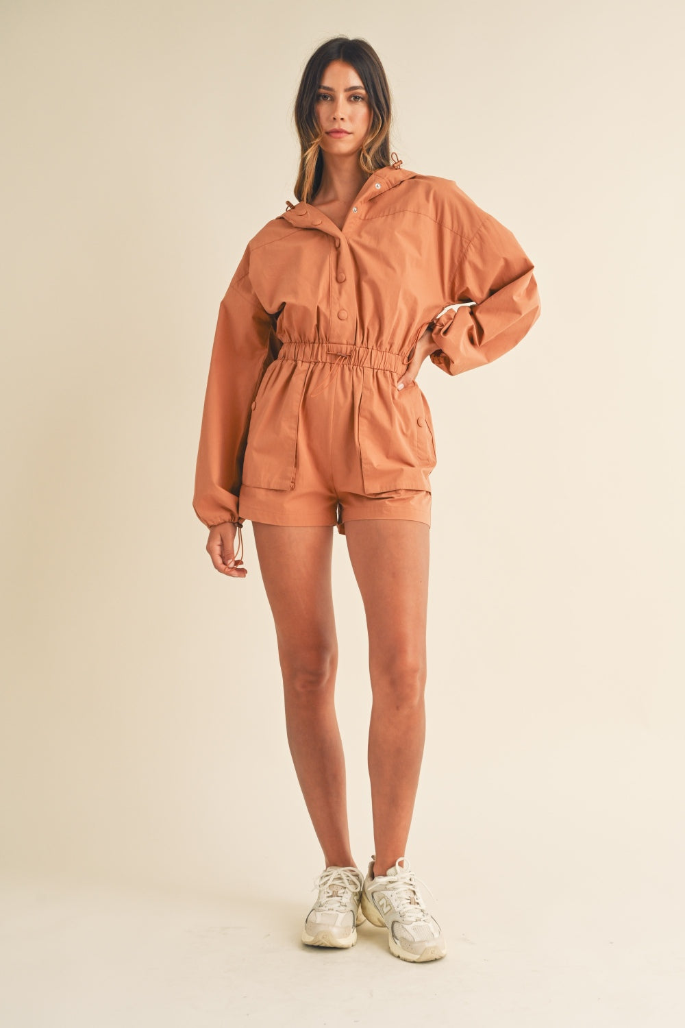 Mable Snap Down Long Sleeve Hooded Romper – Charming Charlie