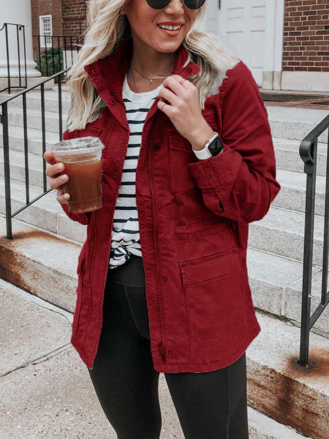 Pocketed Long Sleeve Zip Up Jacket - Charming Charlie