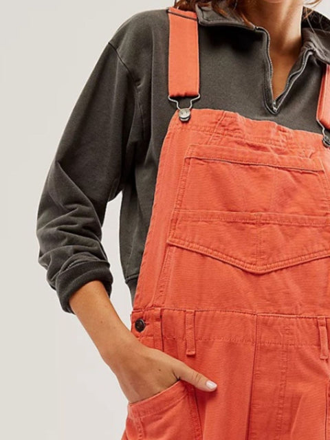 Pocketed Wide Strap Overalls