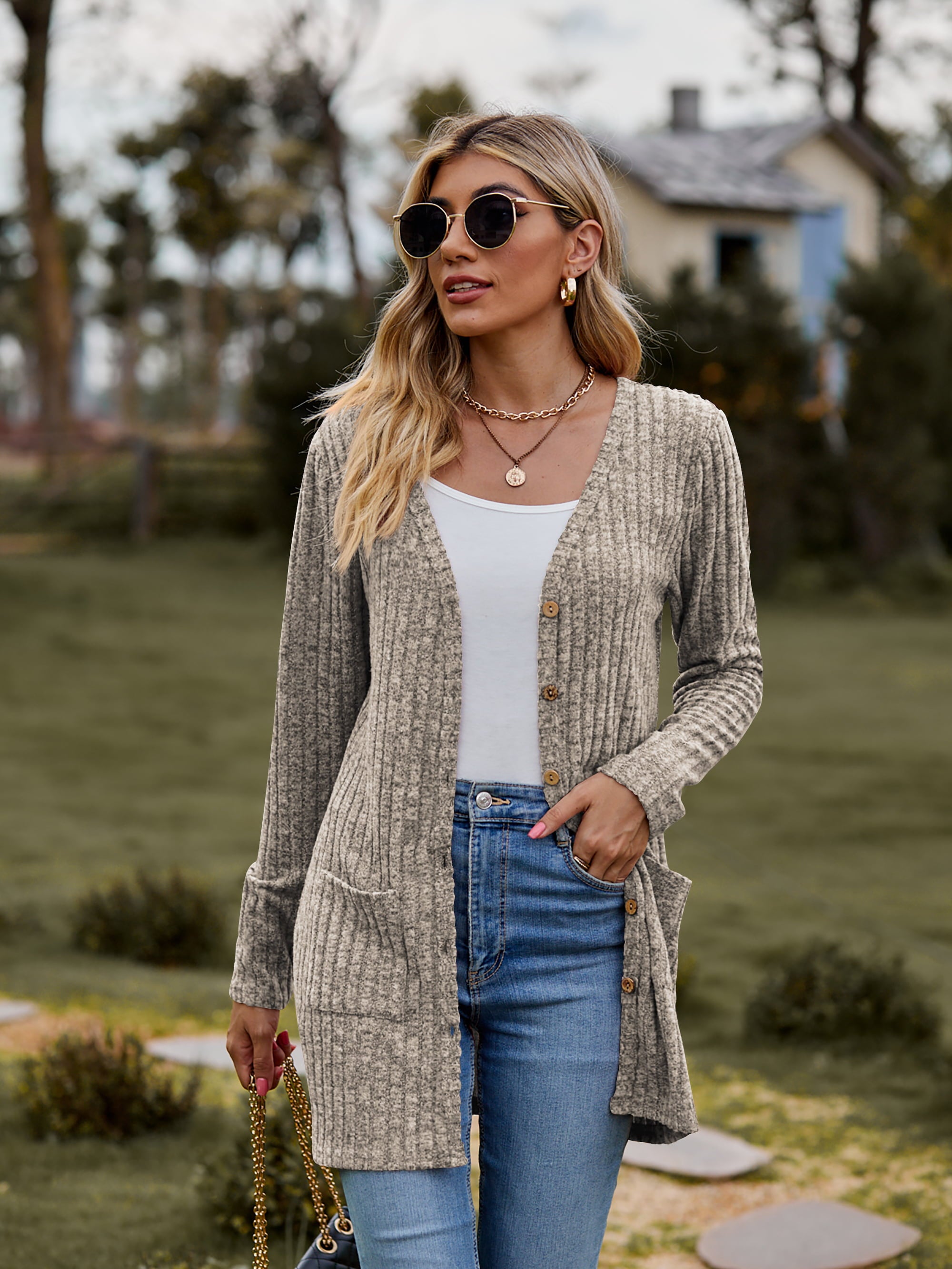Ribbed Button-UP Cardigan with Pockets - Charming Charlie