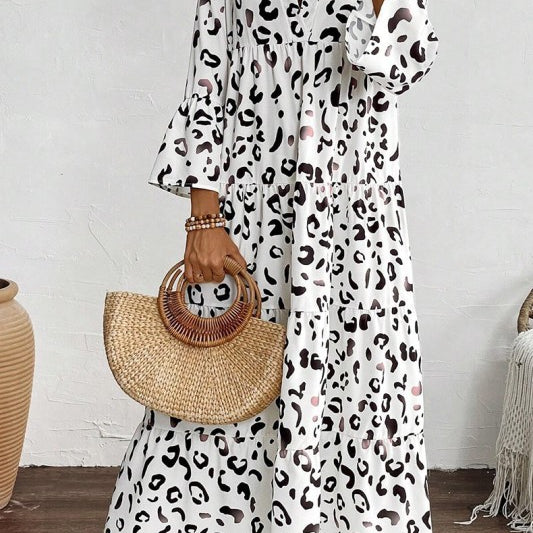 loose leopard v neck maxi dress Sleeveless V-neck Leopard Print Long Dress