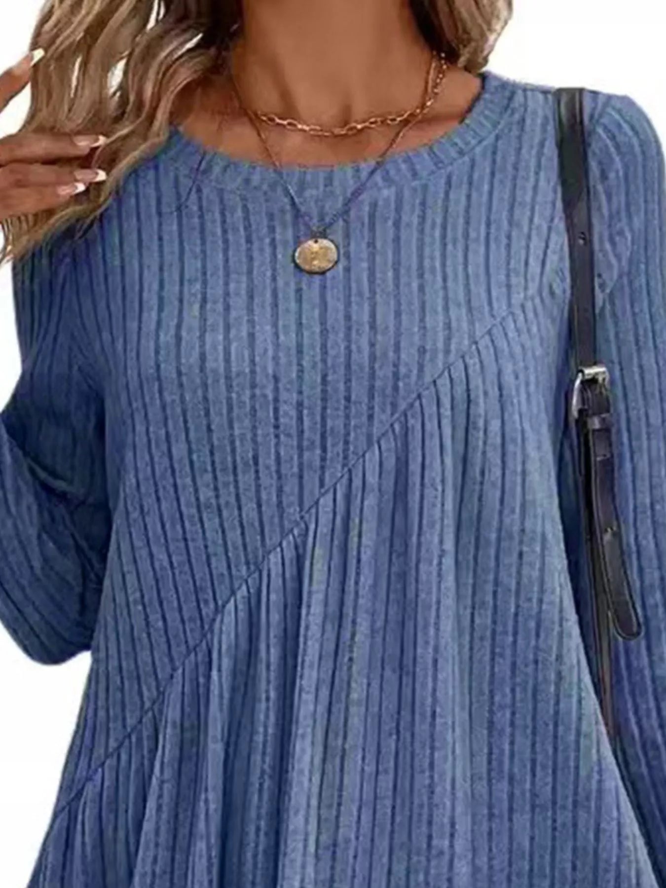 Casual Ribbed Knit Long Sleeve Swing Dress Burgundy / M