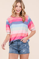 BOMBOM Striped Round Neck Half Sleeve T-Shirt - Charming Charlie