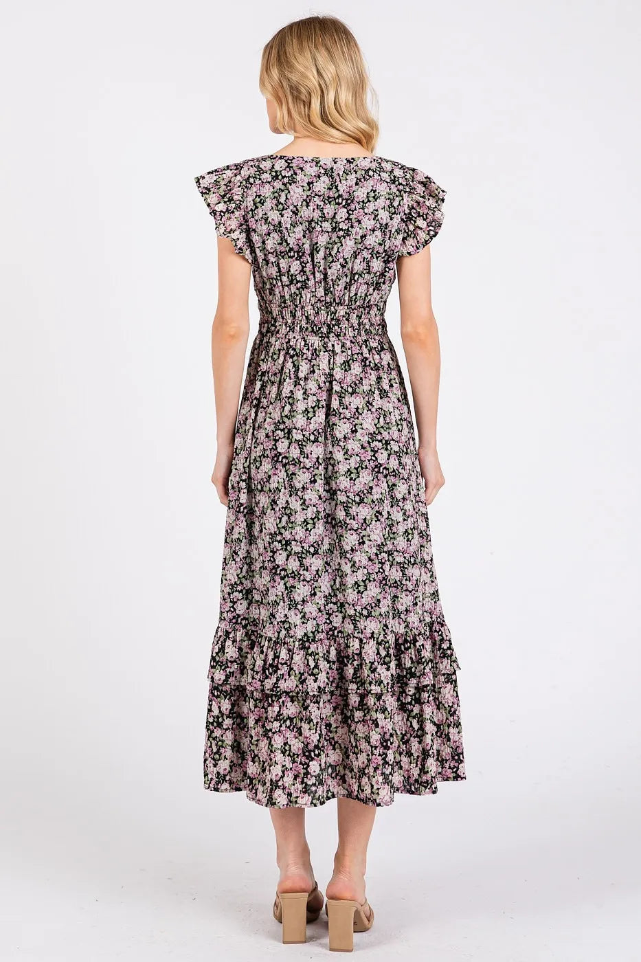 knee length dresses for ladies Baby Blue Floral Midi Dress Medium