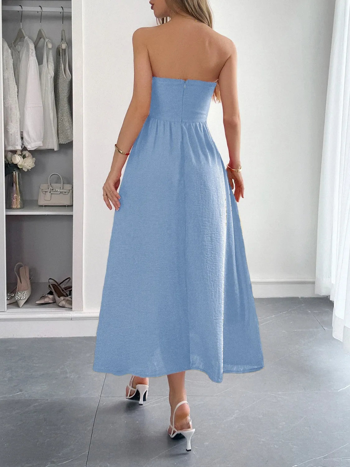 Strapless A-Line Midi Dress with Pockets Charming Charlie Strapless A-Line Midi Dress with Pockets Charming Charlie