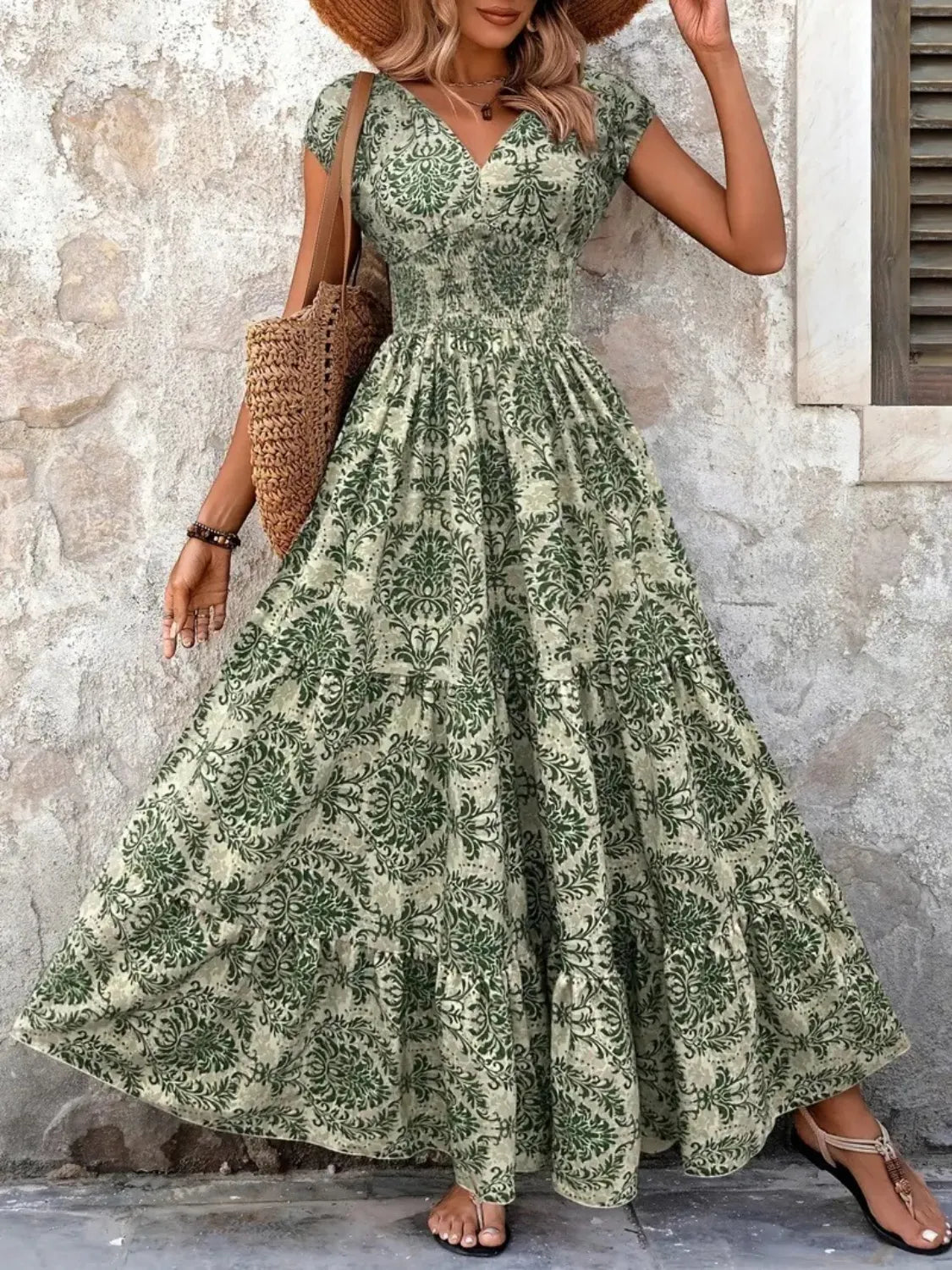 fitted lace wedding dress Vintage Floral Cap Sleeve Maxi Dress – Charming Charlie