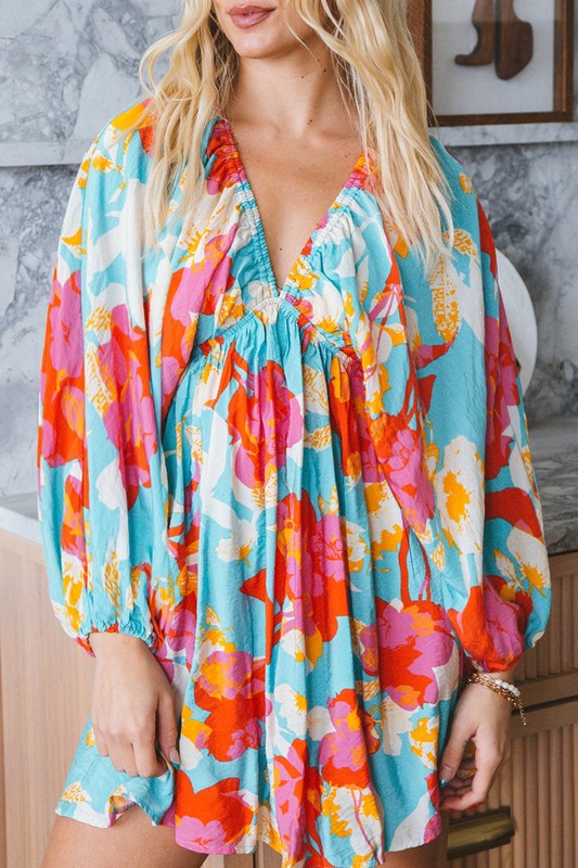Sky Blue Floral Bracelet Sleeve Empire Waist Mini Dress Sky Blue / M / 100%Polyester Sky Blue Floral Bracelet Sleeve Empire Waist Mini Dress Sky Blue / M / 100%Polyester