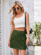 Pocketed Buttoned Denim Skirt - Charming Charlie