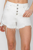 RISEN Button Fly Frayed Hem Denim Shorts - Charming Charlie