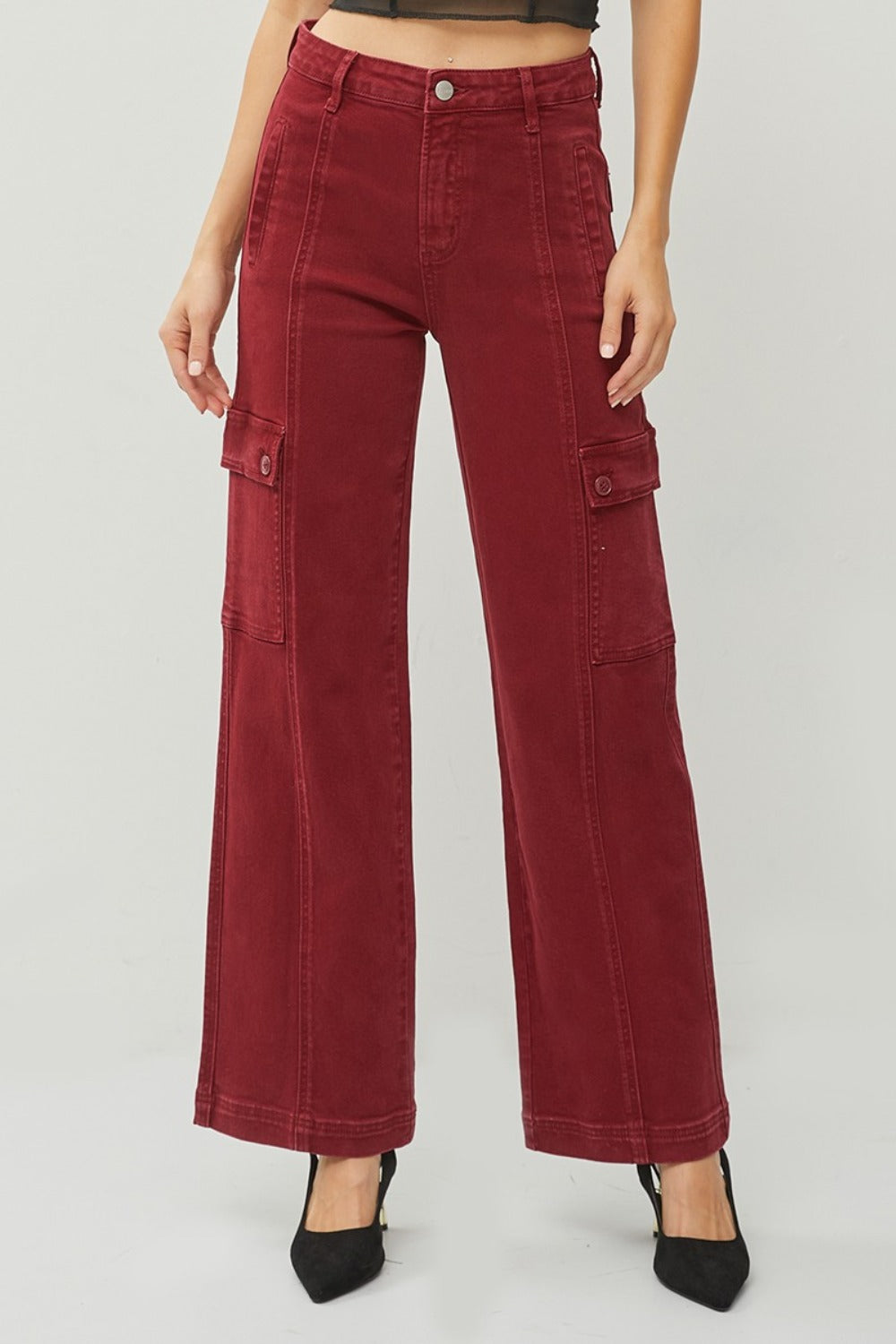 RISEN Full Size High Rise Wide Leg Cargo Jeans - Charming Charlie