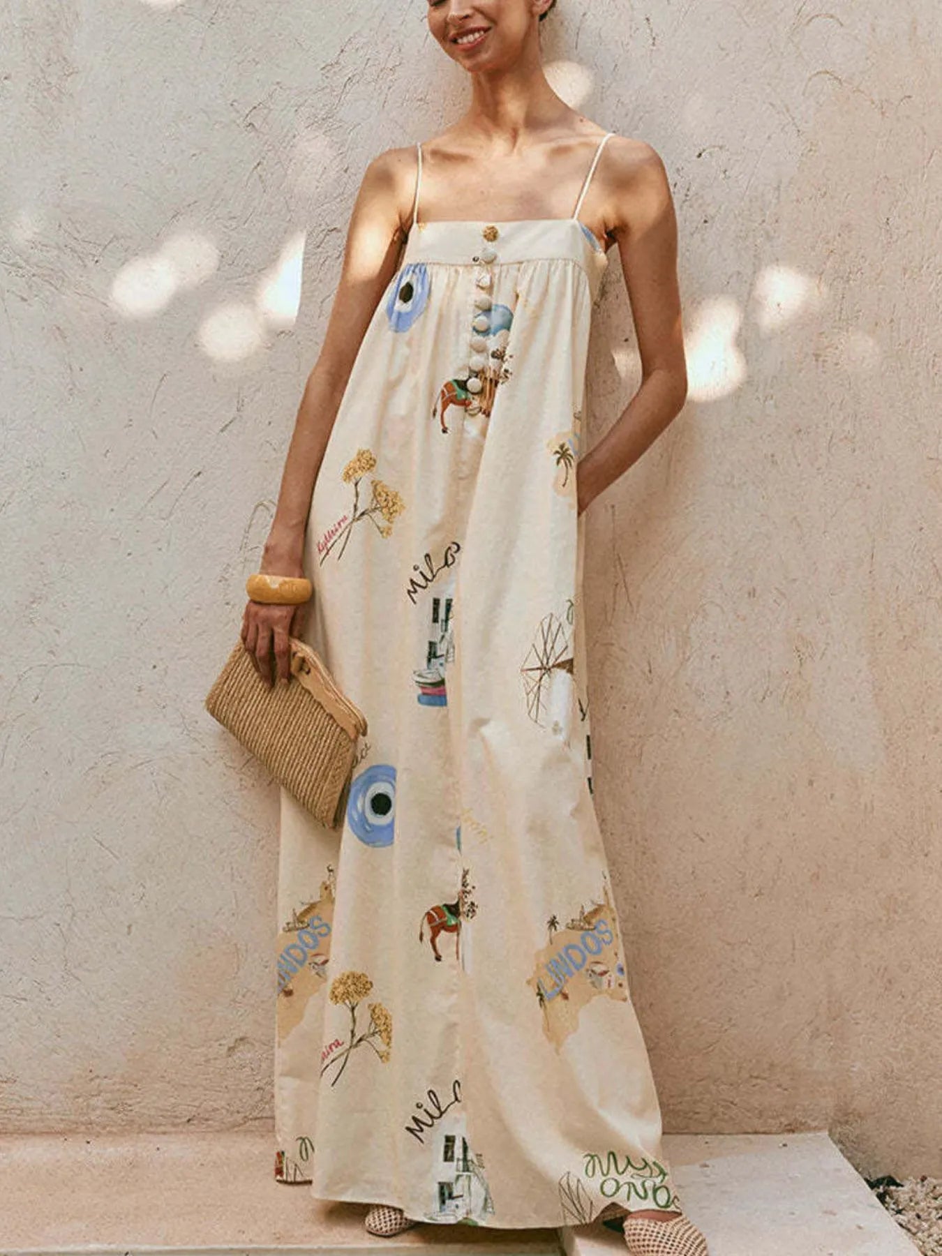 Bohemian Print Cami Maxi Dress with Pockets  Charming Charlie