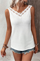 Lace Detail Textured V-Neck Tank - Charming Charlie