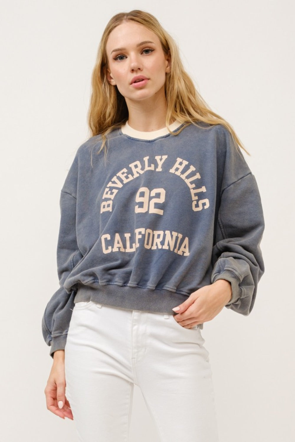 And The Why BEVERLY HILLS 92 CALIFORNIA Contrast Crop Sweatshirt - Charming Charlie