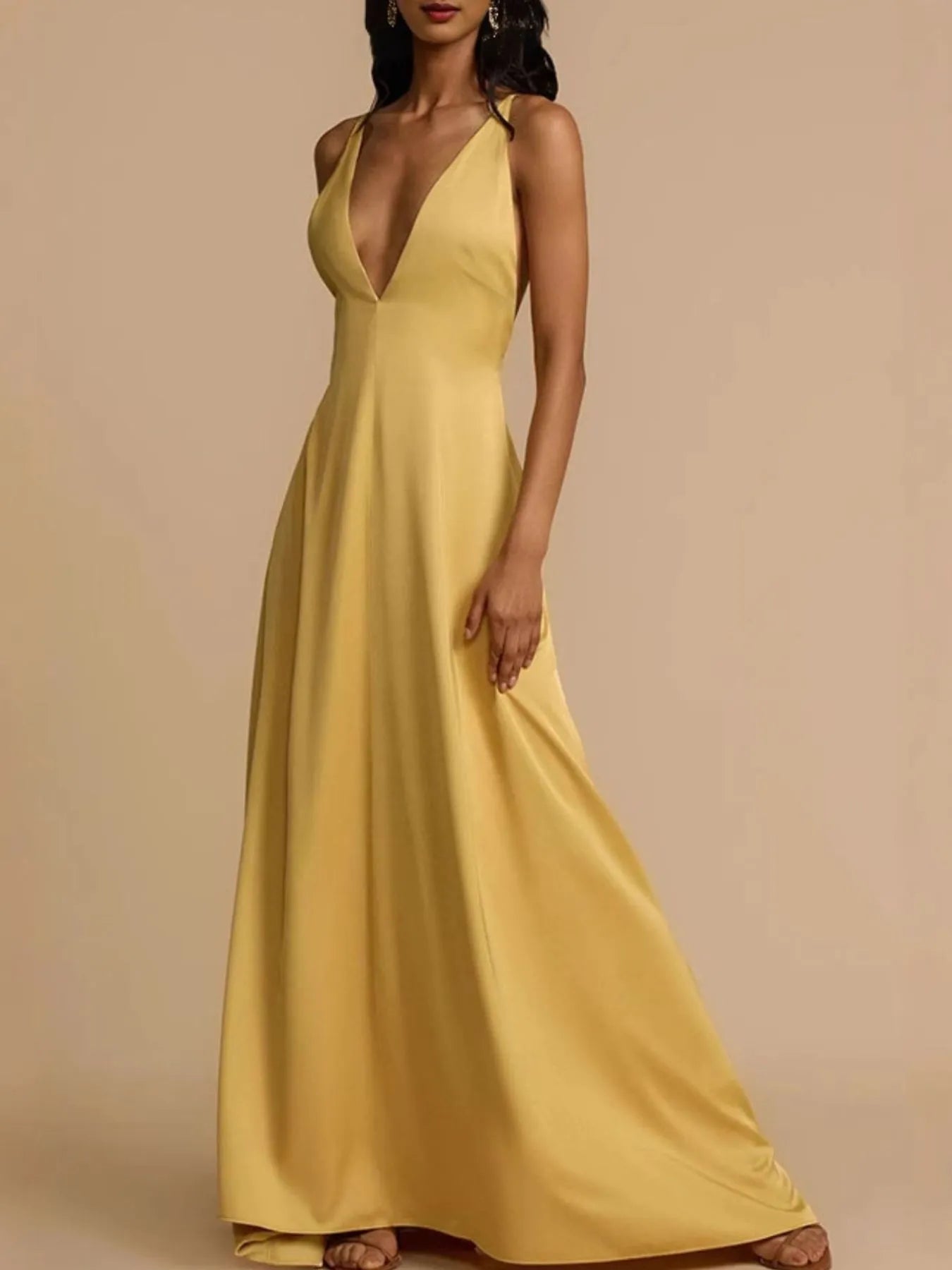 Deep V-Neck Maxi Dress Gold / XL