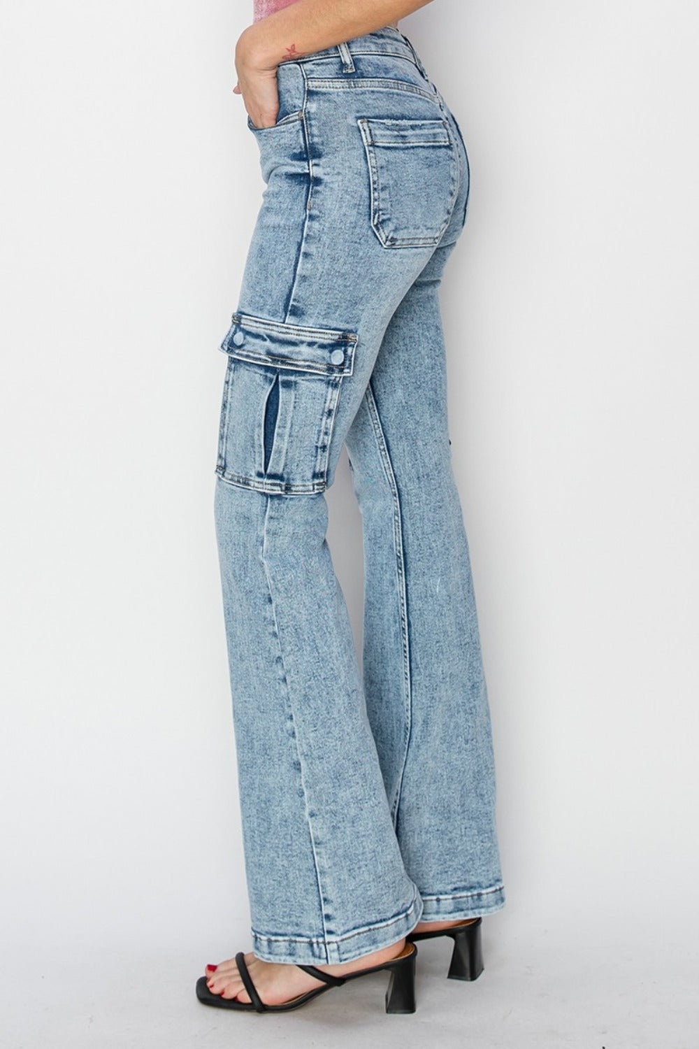 archive d.k.f flare cargo denim pants Warning You Mid Rise Stretch 