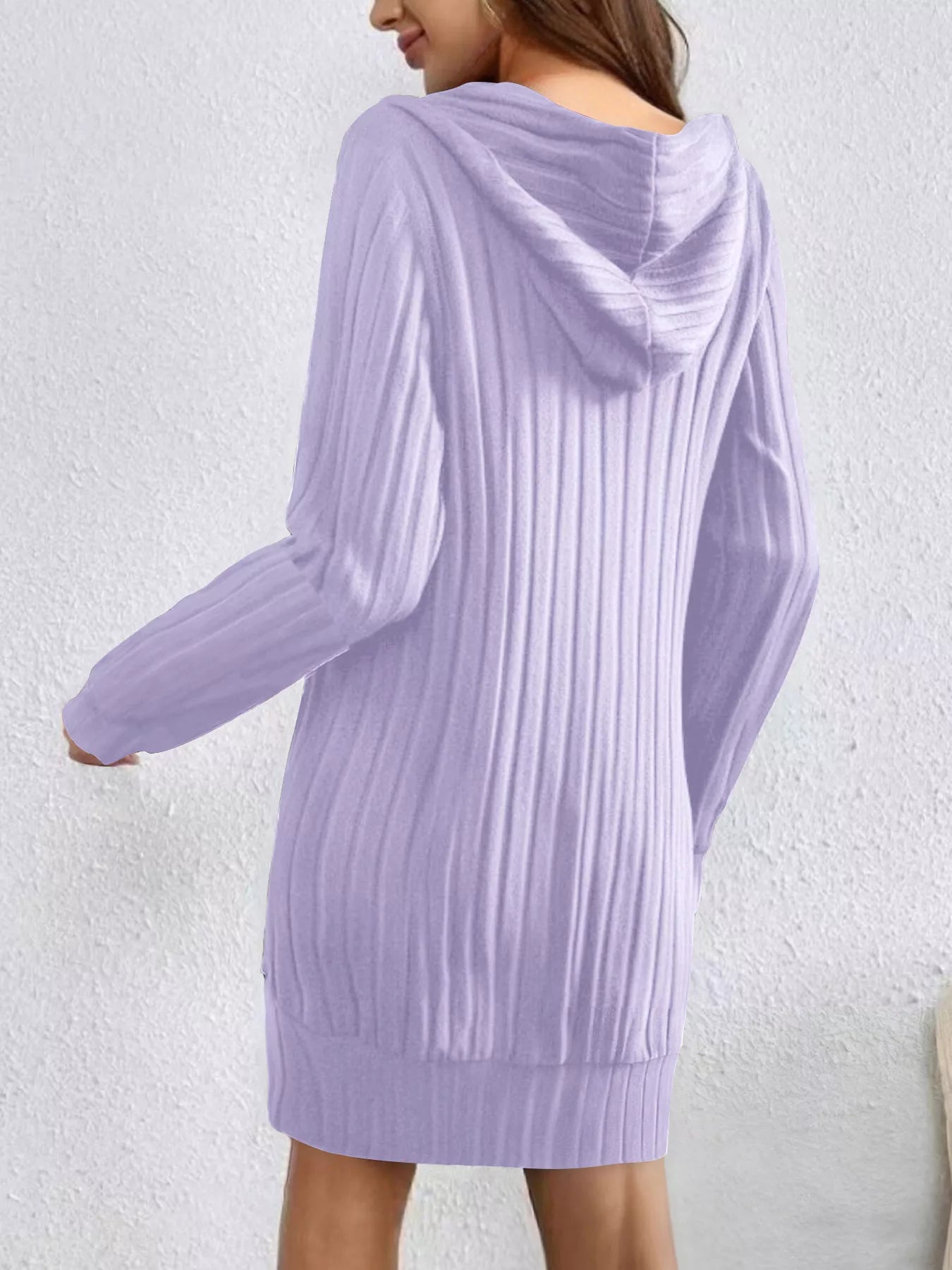 Ribbed Knit Hoodie Dress Purple / S