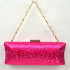 Elegant Studded Crystal Clutch Womens Evening Bag - Fuchsia - Evening Bags