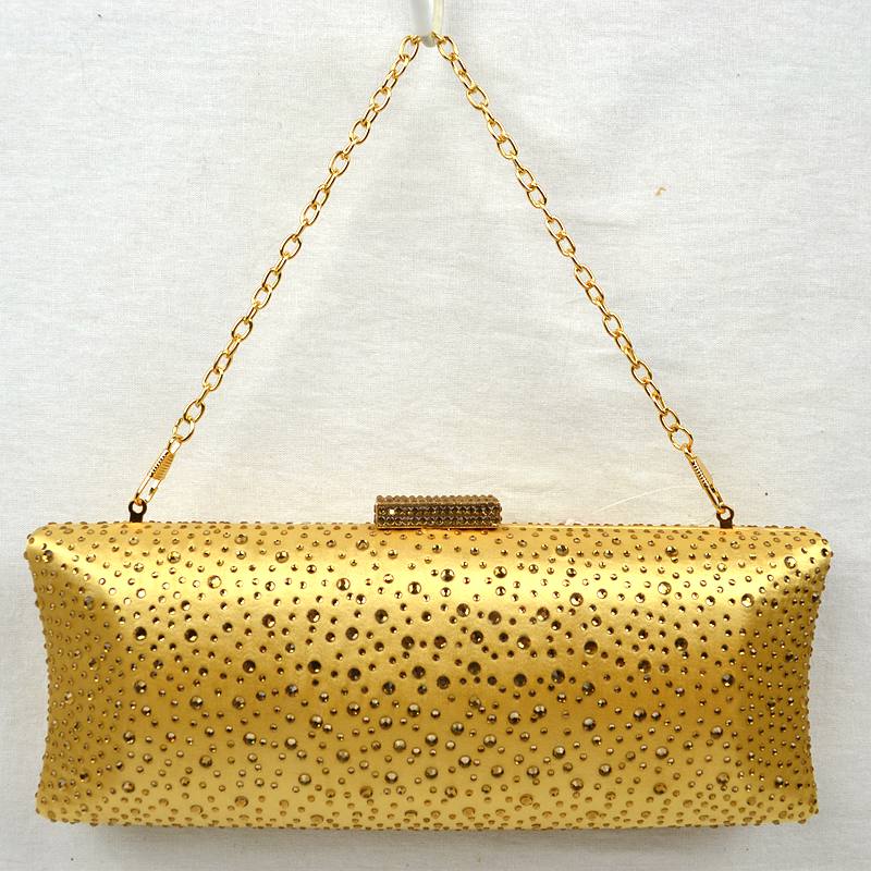 Elegant Studded Crystal Clutch Womens Evening Bag - Gold - Evening Bags