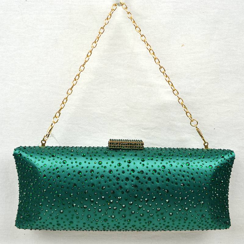 Elegant Studded Crystal Clutch Womens Evening Bag - Kelly Green - Evening Bags