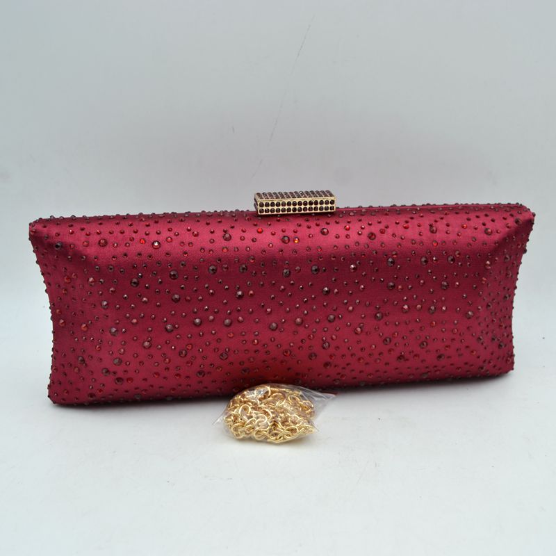 Elegant Studded Crystal Clutch Womens Evening Bag - Red - Evening Bags