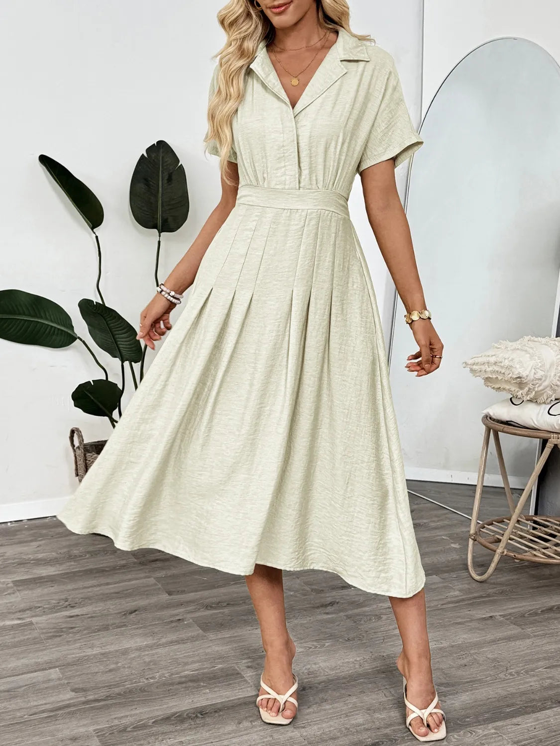 knee length dresses for ladies Short Sleeve Midi Dress with Pockets – Charming Charlie