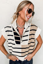 Stripe Colorblock Quarter Zip Collar Sweater Vest - Charming Charlie
